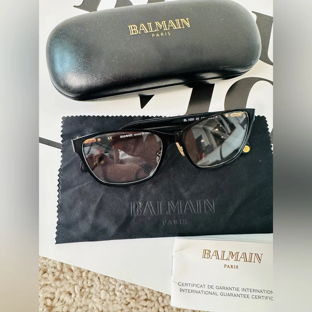 BALMAIN Black Frame, Clear Lens Eyewear With Case, Cloth & Authenticity Booklet
